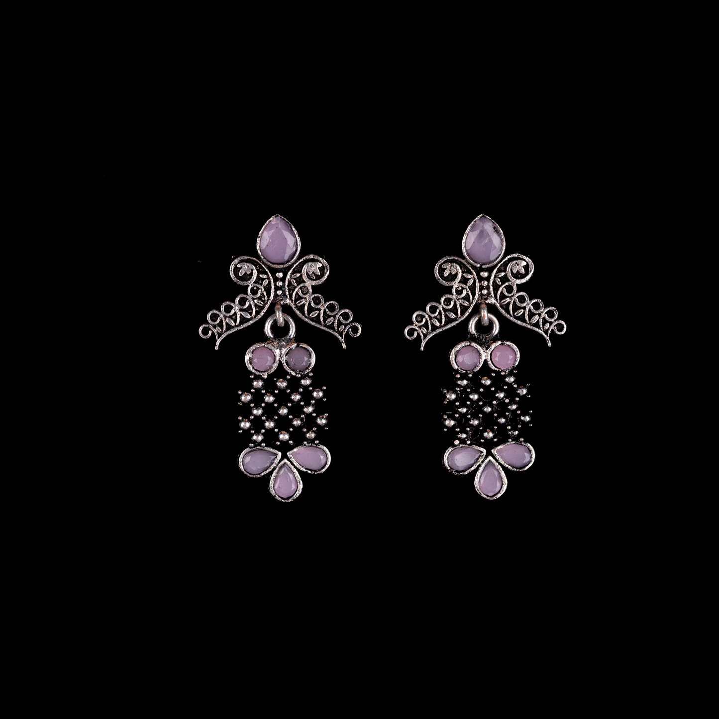 Baby Pink Stone Studded Lightweight German Silver Stud Earrings