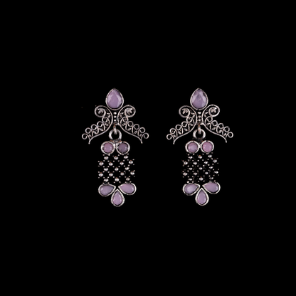 Baby Pink Stone Studded Lightweight German Silver Stud Earrings