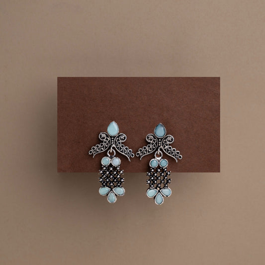 Mint Stone Studded Lightweight German Silver Stud Earrings