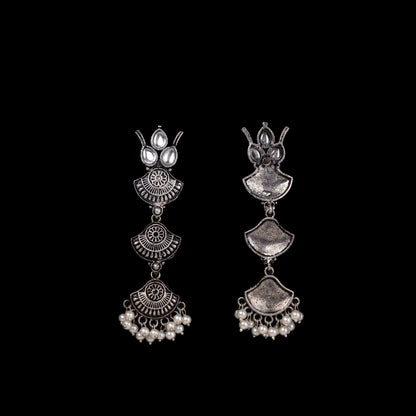 White Stone Studded Triple Layered Beautiful German Silver Earrings