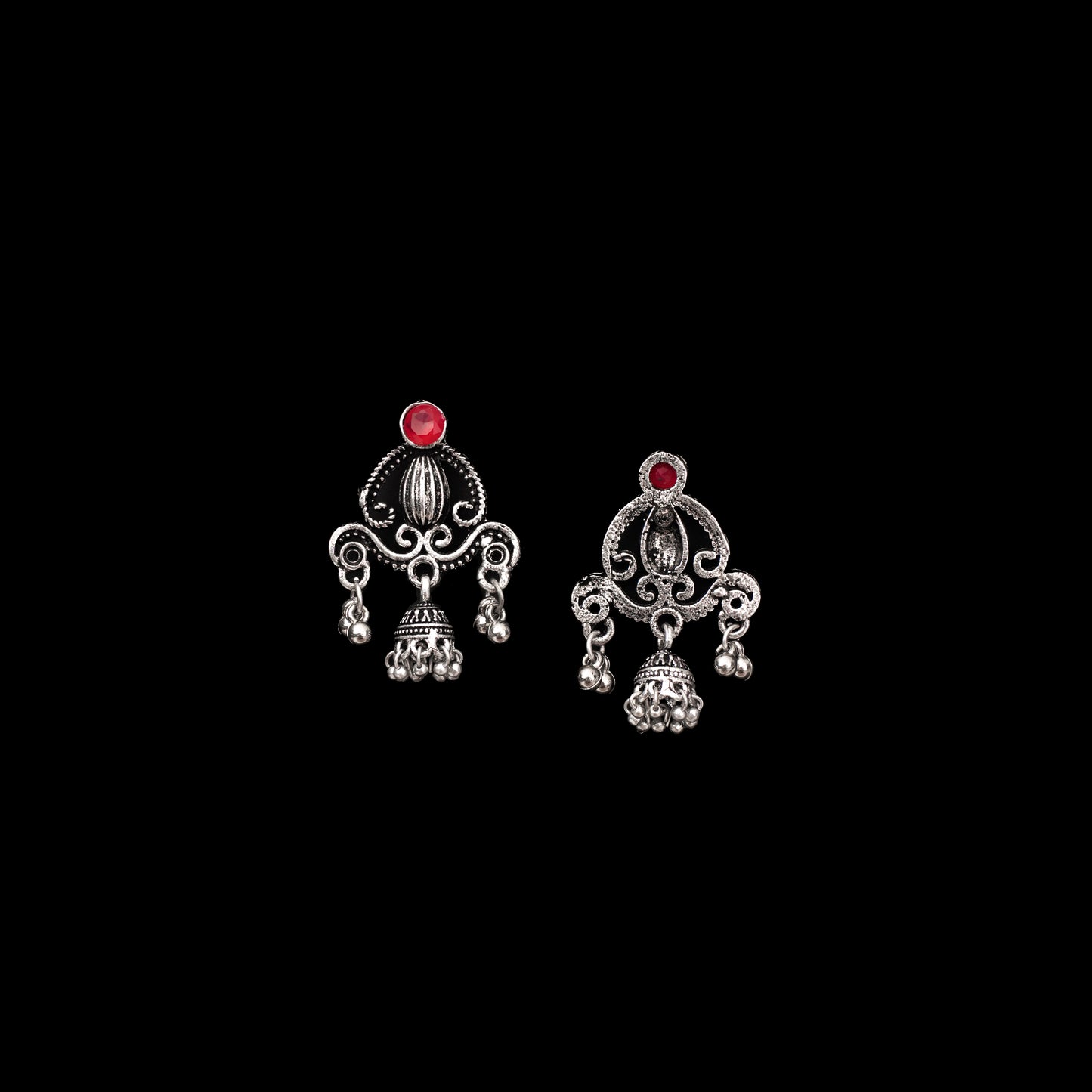 Red Stone Studded Intricate Jhumki Earrings