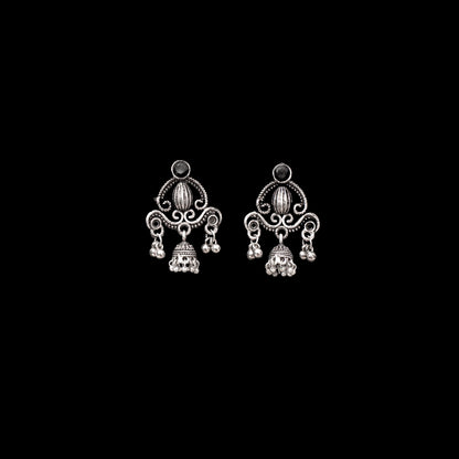 Black Stone Studded Intricate Jhumki Earrings
