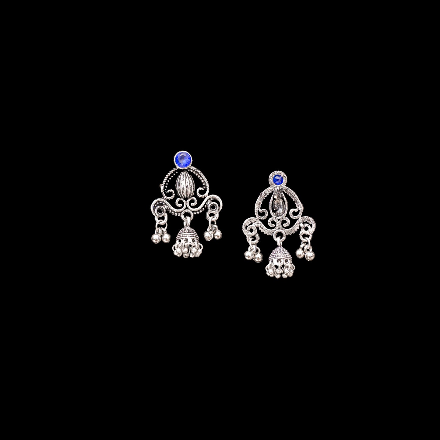 Blue Stone Studded Intricate Jhumki Earrings