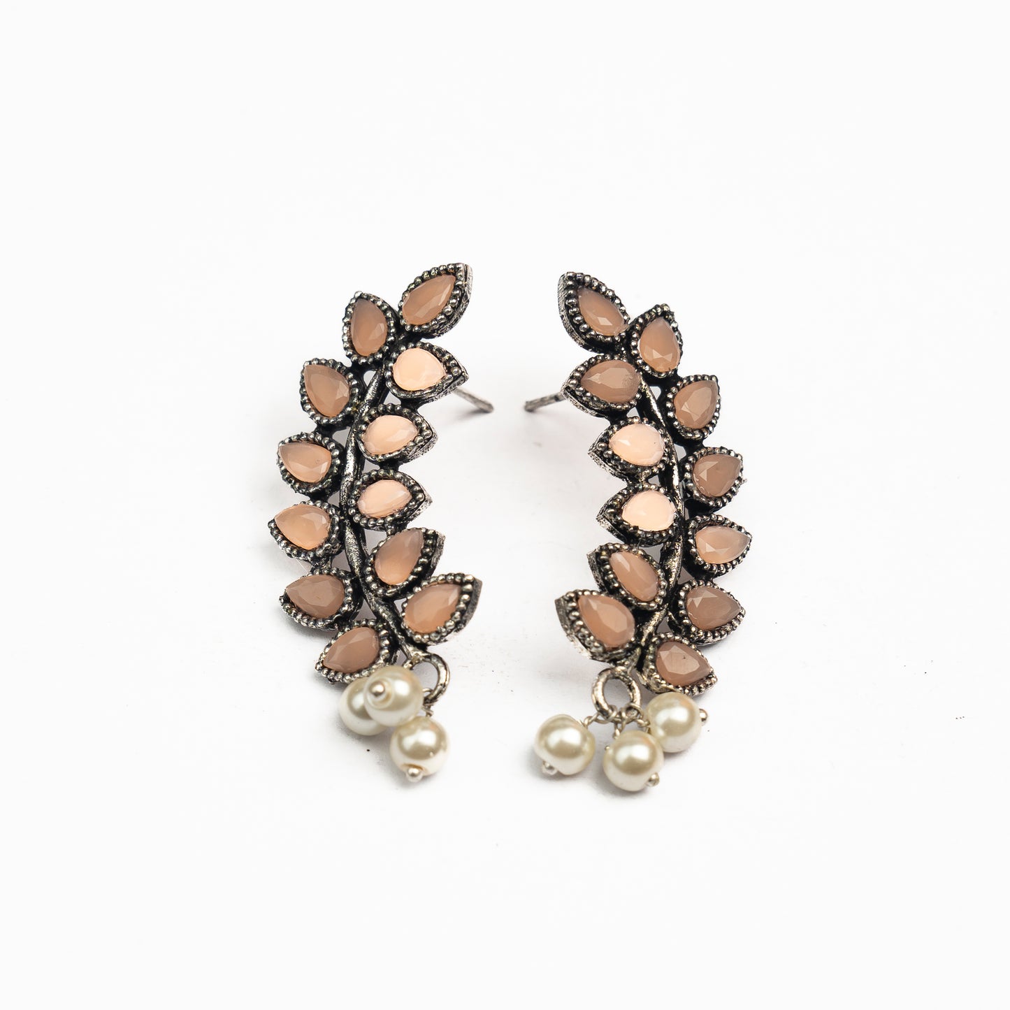 Mint Stone Studded Leaves Shaped Earrings