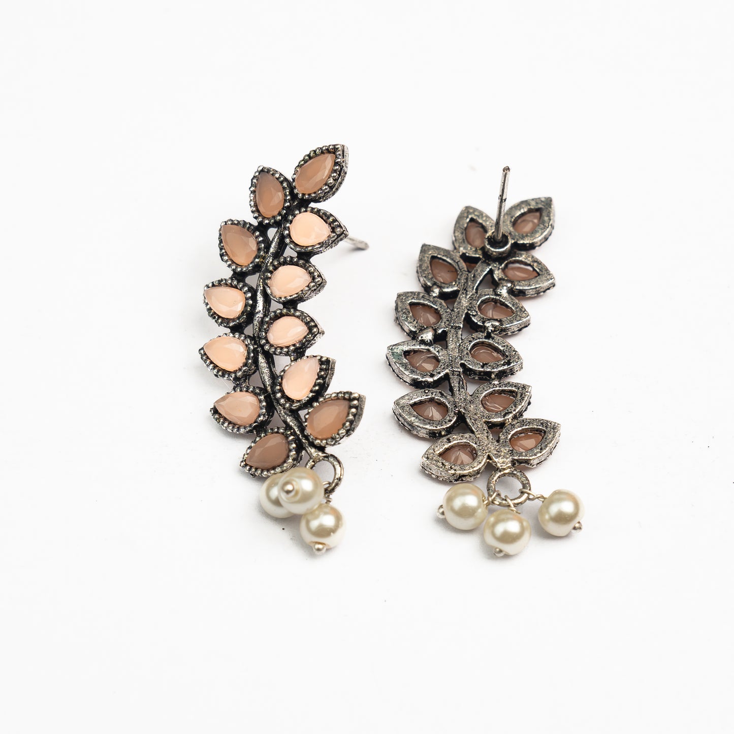 Mint Stone Studded Leaves Shaped Earrings
