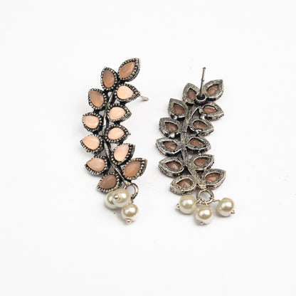 Mint Stone Studded Leaves Shaped Earrings