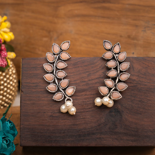 Mint Stone Studded Leaves Shaped Earrings