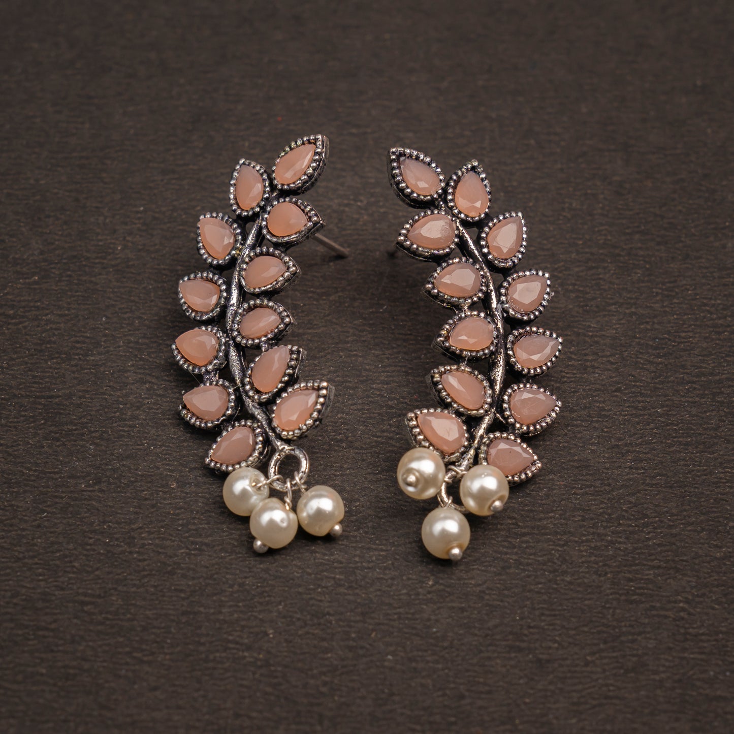 Mint Stone Studded Leaves Shaped Earrings