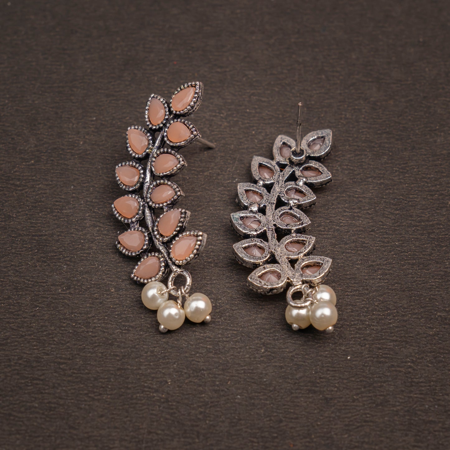Mint Stone Studded Leaves Shaped Earrings