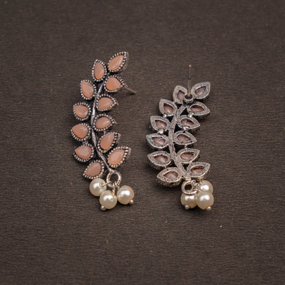 Mint Stone Studded Leaves Shaped Earrings