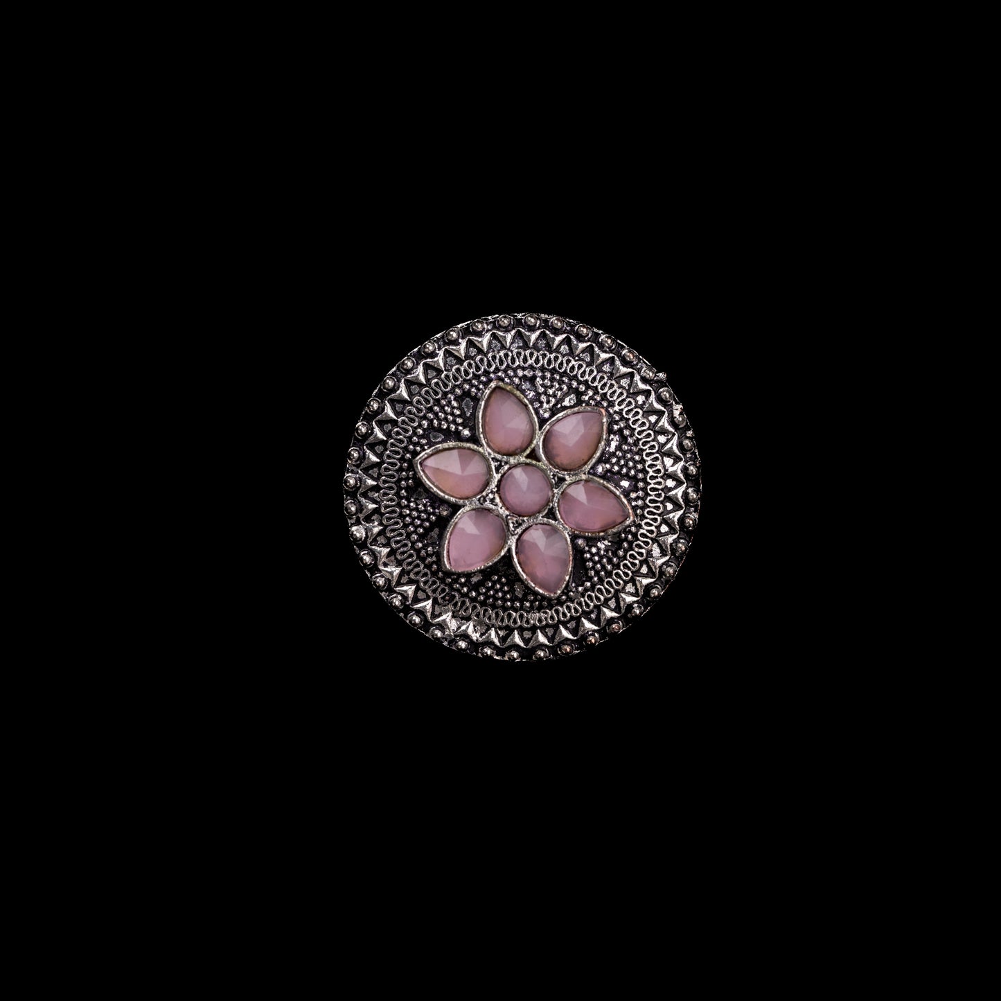 Baby Pink Stone Studded German Silver Adjustable Ring