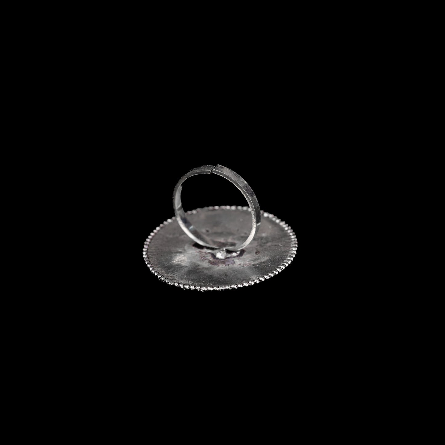 Green Stone Studded German Silver Adjustable Ring
