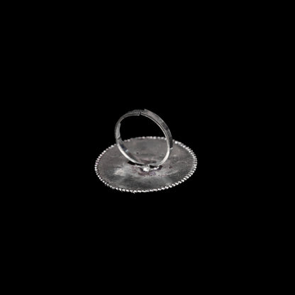 Green Stone Studded German Silver Adjustable Ring