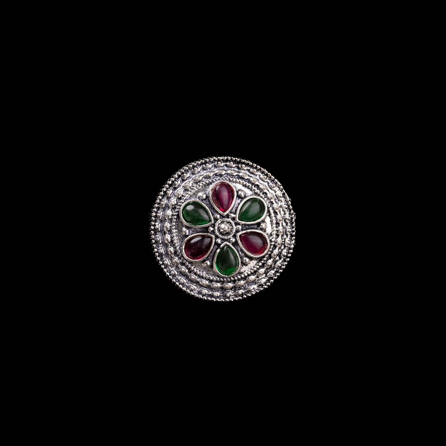 Multicolored Stone Studded German Silver Adjustable Ring