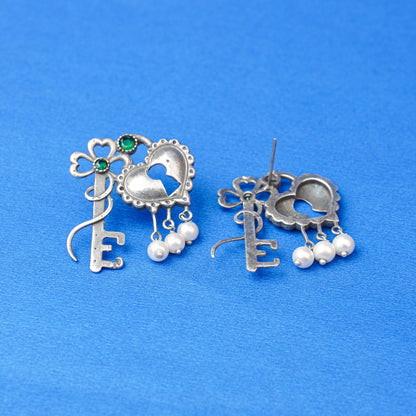 Lock & Key Oxidised Earrings