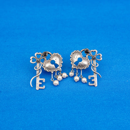 Lock & Key Oxidised Earrings