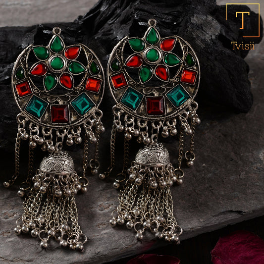 Half Moon Multicolored Stone Jhumki