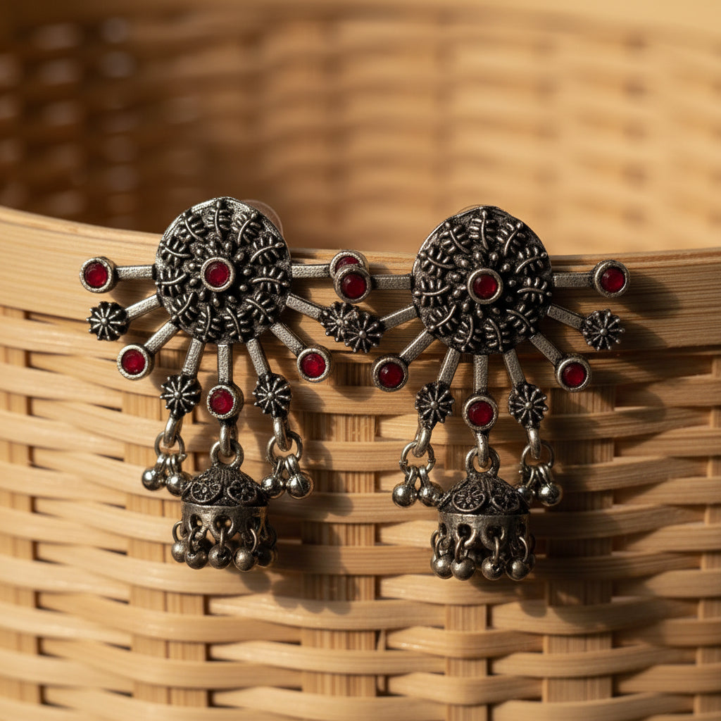 Slays and rays jhumki earrings (Dark Maroon)