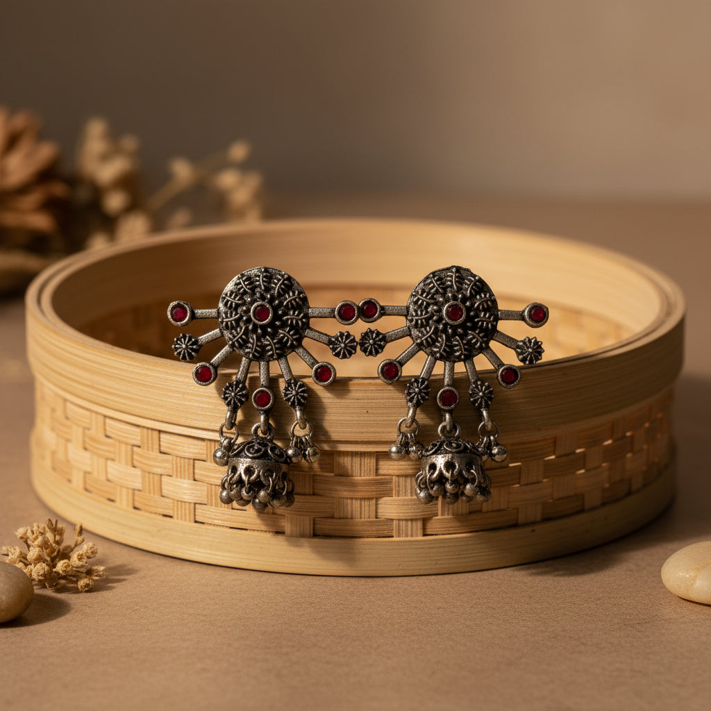 Slays and rays jhumki earrings (Dark Maroon)