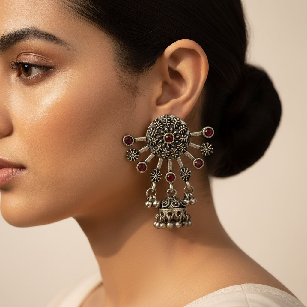 Slays and rays jhumki earrings (Dark Maroon)