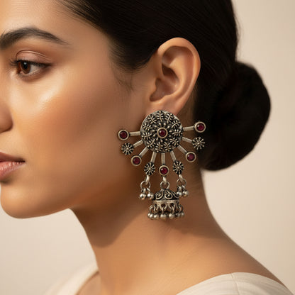 Slays and rays jhumki earrings (Dark Maroon)