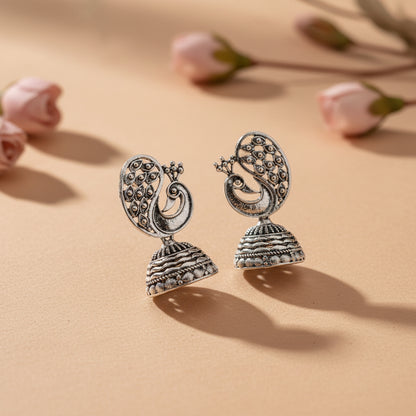 Mayur Vilas Silver Brass Oxidised Jhumki earrings