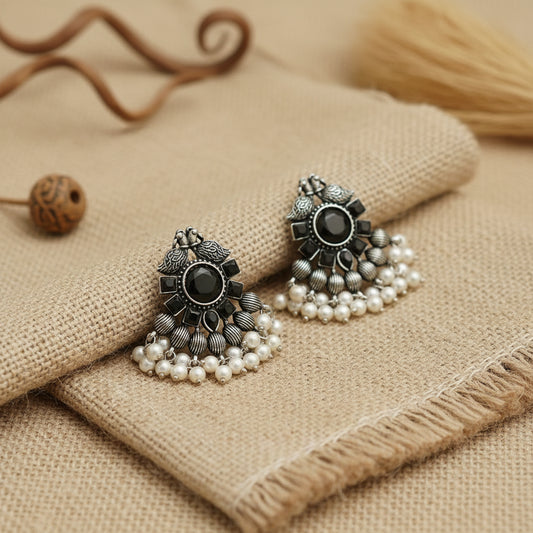 Gulratan Antique Pearl Drop Brooch Earring (Black)
