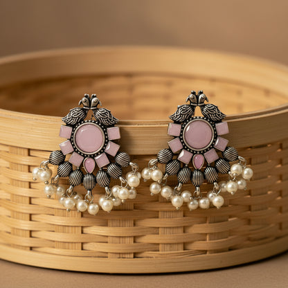 Gulratan Antique Pearl Drop Brooch Earring (Baby Pink)
