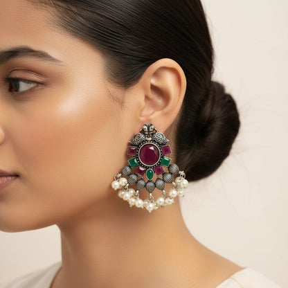 Gulratan Antique Pearl Drop Brooch Earring (Multicoloured)