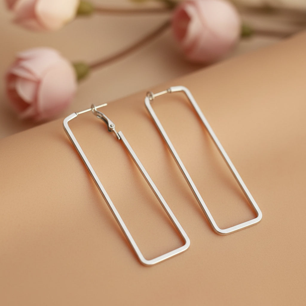Sleek Silver Rectangular Hoop Earrings