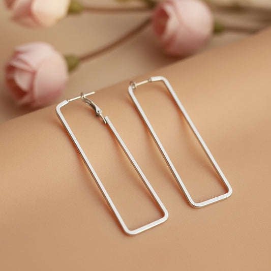Sleek Silver Rectangular Hoop Earrings