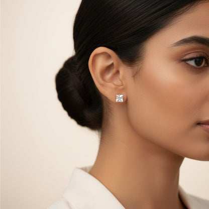 Zirconia Crystal Square Stud Earrings