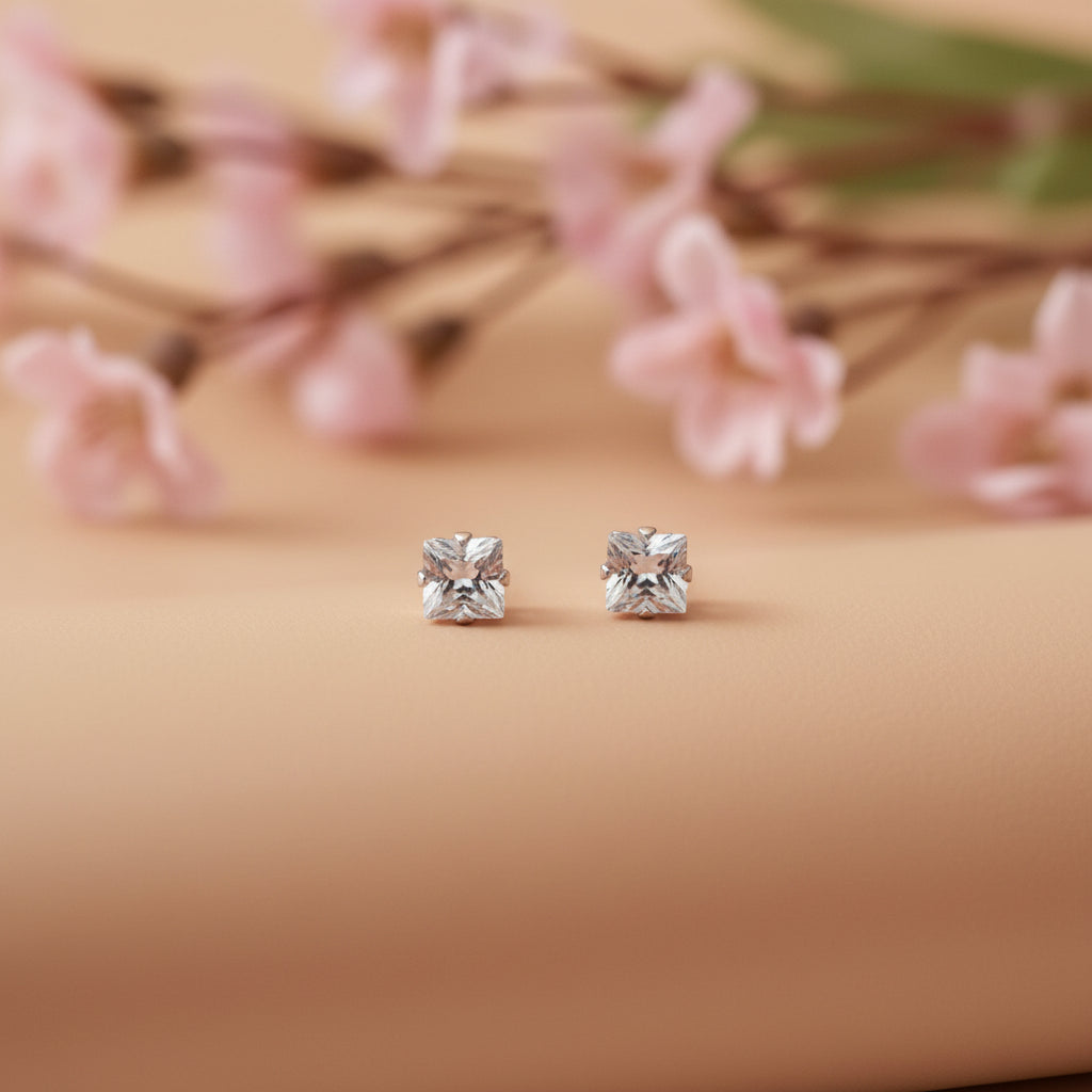 Zirconia Crystal Square Stud Earrings