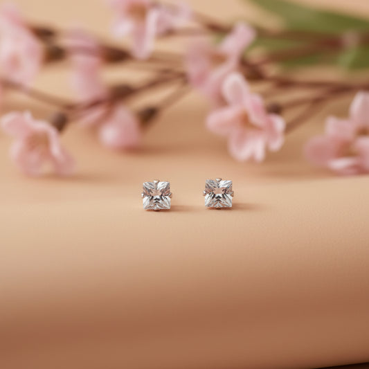 Zirconia Crystal Square Stud Earrings
