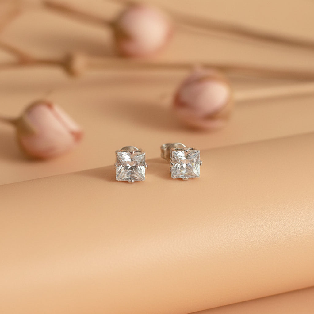 Zirconia Crystal Square Stud Earrings