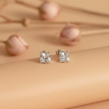 Zirconia Crystal Square Stud Earrings