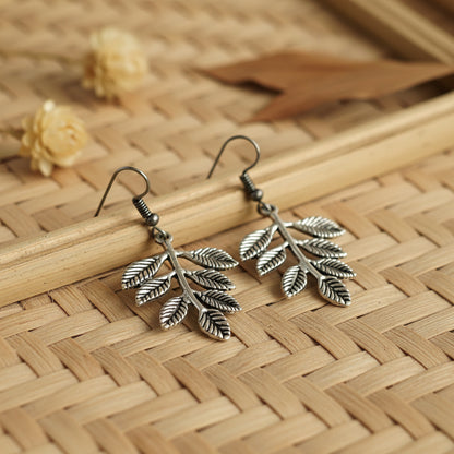 Antique Silver-Plated Nature Inspired Branch Drop Earrings