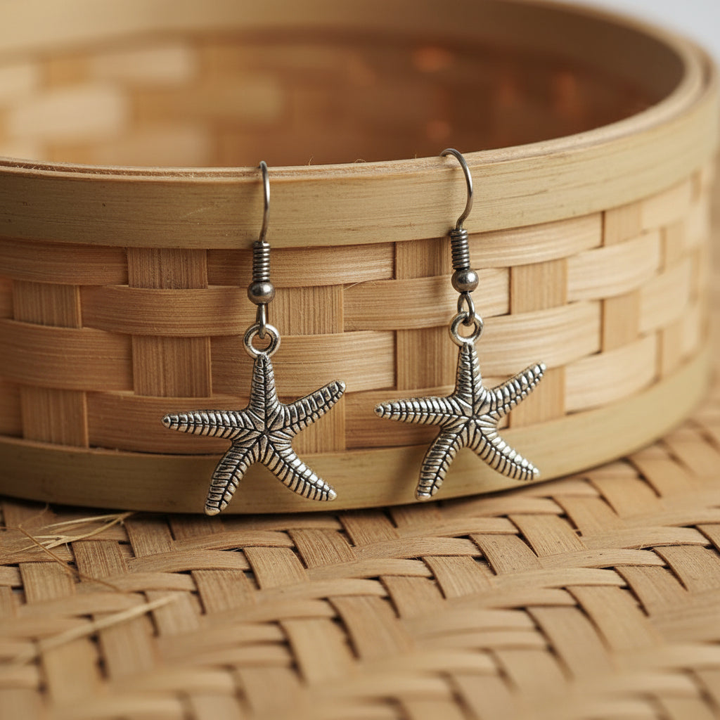 Silver Oxidized Starfish Shaped Dangle & Drop Earrings