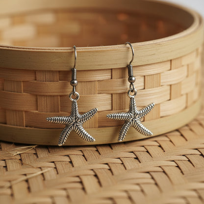 Silver Oxidized Starfish Shaped Dangle & Drop Earrings