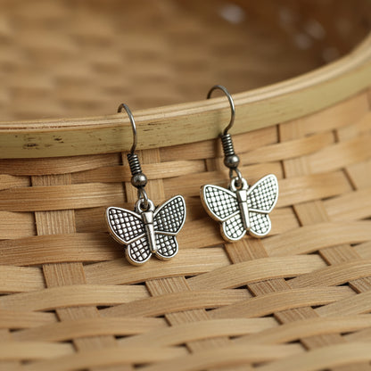 Oxidized Silver Butterfly Dangle Earrings