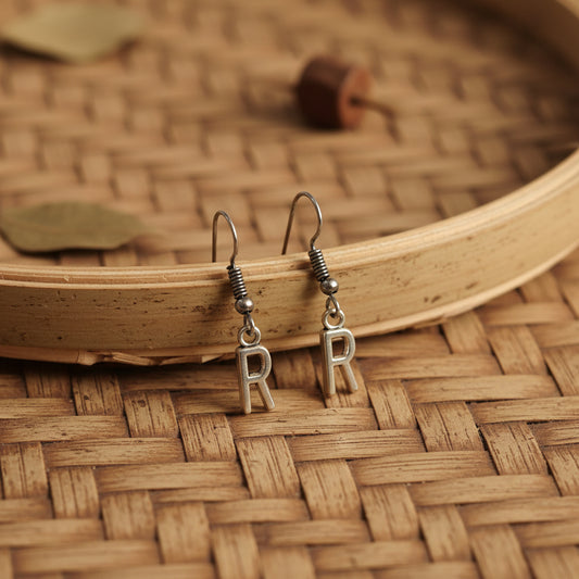 Silver 'R' Alphabet Initial Dangle Earring