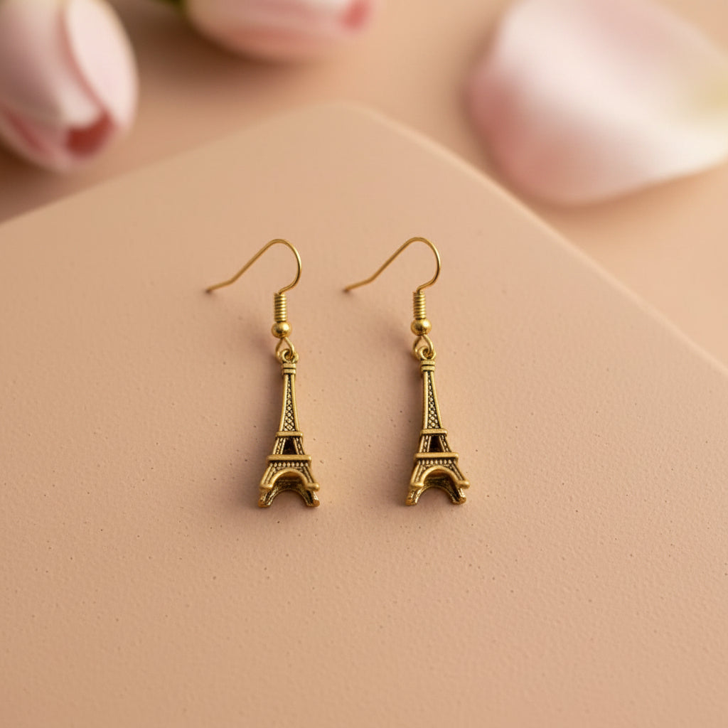 Golden Eiffel Tower Drop Earrings for Women & Girls