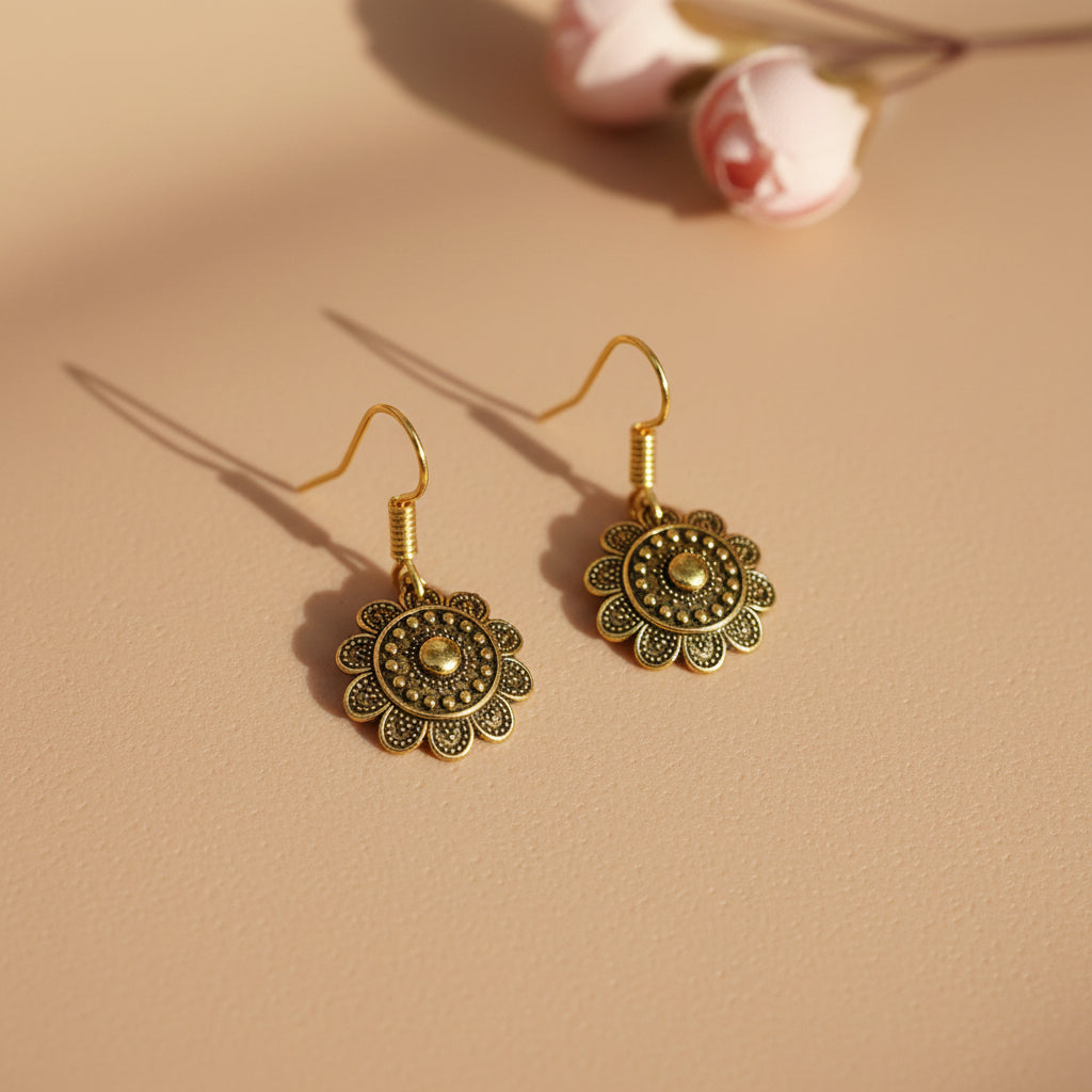 Gold-Plated Traditional Floral Drop Earrings for Women & Girls