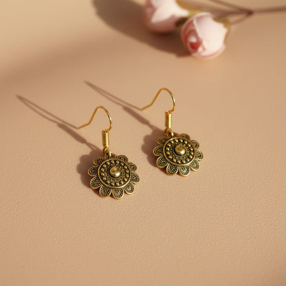 Gold-Plated Traditional Floral Drop Earrings for Women & Girls