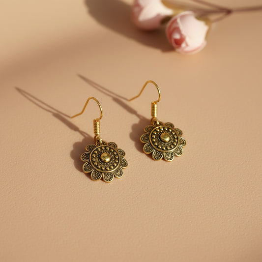 Gold-Plated Traditional Floral Drop Earring for Women & Girls