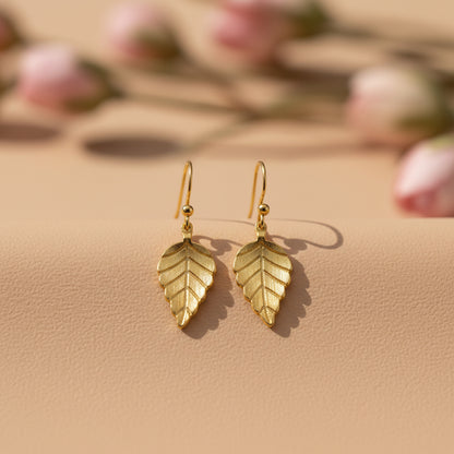 Gold-Plated Leaf Shaped Drop Earrings for Women