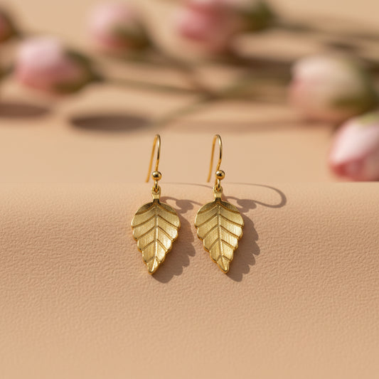 Gold-Plated Leaf Shaped Drop Earring for Women