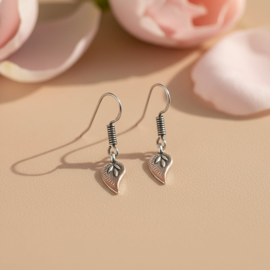 Oxidized Silver Leaf Dangle Earrings for Women & Girls