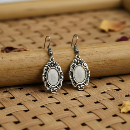 Oxidized Silver Vintage Oval Drop Earrings