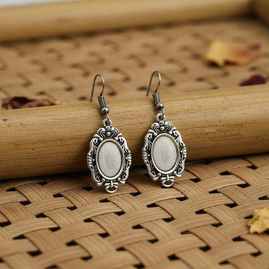 Oxidised Silver Vintage Oval Drop Earring